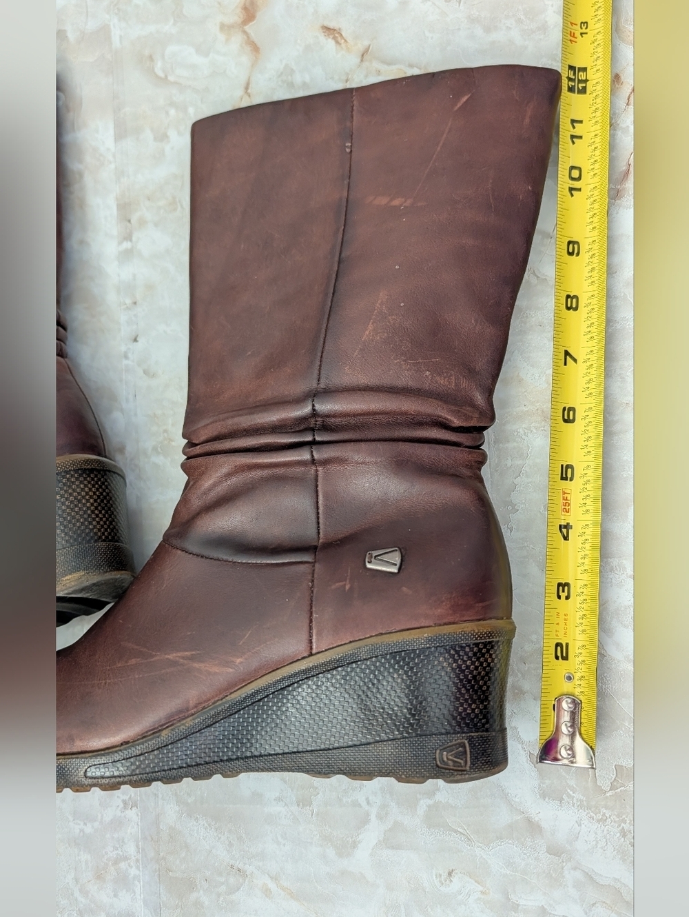 Keen Kate Slouch Women’s Brown Leather Mid Calf Wedge Boots Size US 9 - Picture 12 of 15